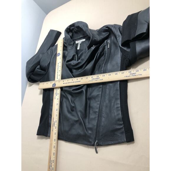BCBGenaration Women Black M Leather And Ponte Envelope Neck Moto Jacket Mob Wife - Picture 9 of 10